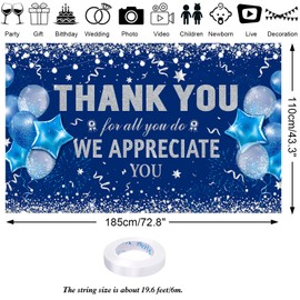 HOWAF Thank You for All You Do Party Decoration Banner, Employee Appreciation Banner for Staff Teachers Doctors Appreciation Party, We Appreciate You Backdrop Banner, Blue and Silver, 72.8" x 43.3"