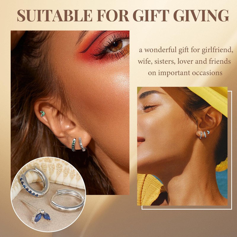 XSDSLS 3 Pcs Silver Stud Hoop Earrings Set for Women