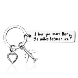 Sdopbinbin Long Distance Relationship Gifts for Boyfriend Girlfriend I Love You More Than The Miles Between Us Keychain Gift for Wife Husband Long Distance Gifts for Friends Dad Mom