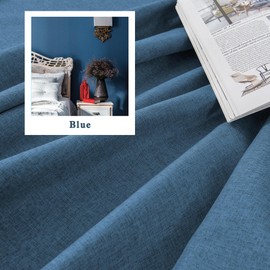 DUALIFE 100% Blackout Linen Blue Curtains for Bedroom 84 Inches Long,Back Tab/Rod Pocket Living Room Drapes,Thermal Insulated Textured Black Out Curtains 2 Panels Set,50" W x 84" L,Classic Blue