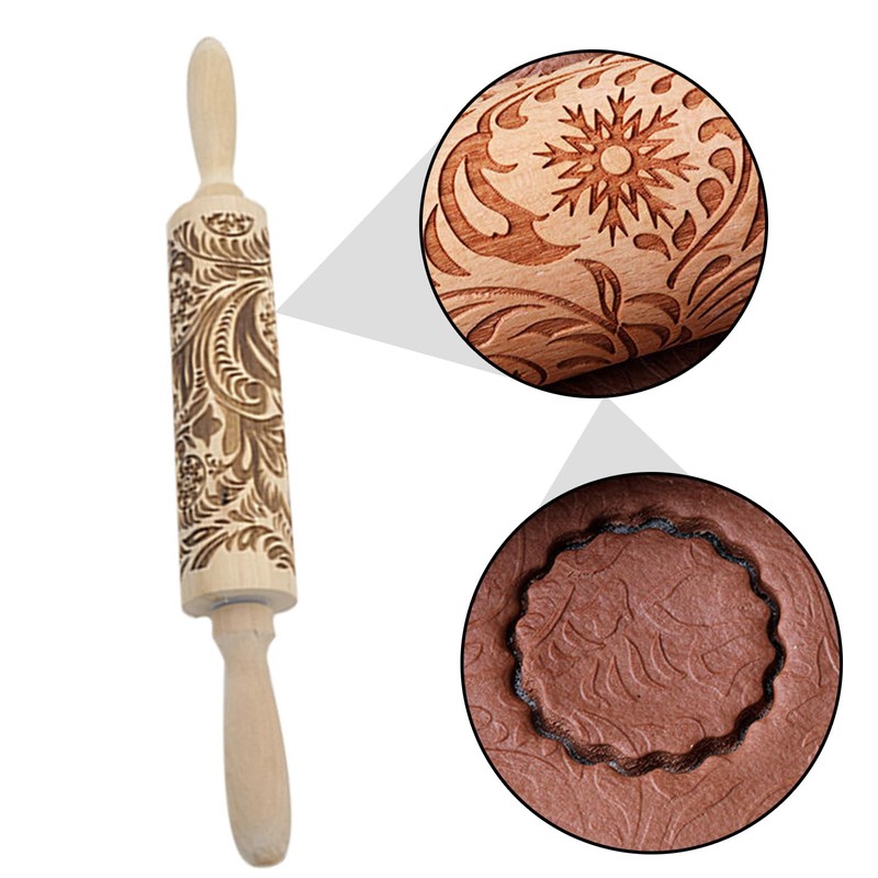 Mellifluous 2pcs Embossed Rolling Pin,Christmas Elk Printing Rolling Pin,Handmade Pattern