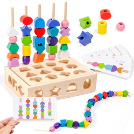LTFIOON Montessori Toy from 2 3 4 5 Years, Wooden Stacking Game with Plug-In Game, Threading Game, Building Blocks, Motor Skills Toy and Sorting Game, Educational Games Gift for Baby Boys Girls