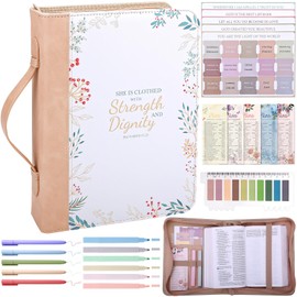 XKDOUS 24 Pcs Leather Bible Covers Kit, Study Supplie Case with Bible Tabs, Bookmarks, Pens, Large Bible Cover Case Church Bible Holder Christian Gifts for Women