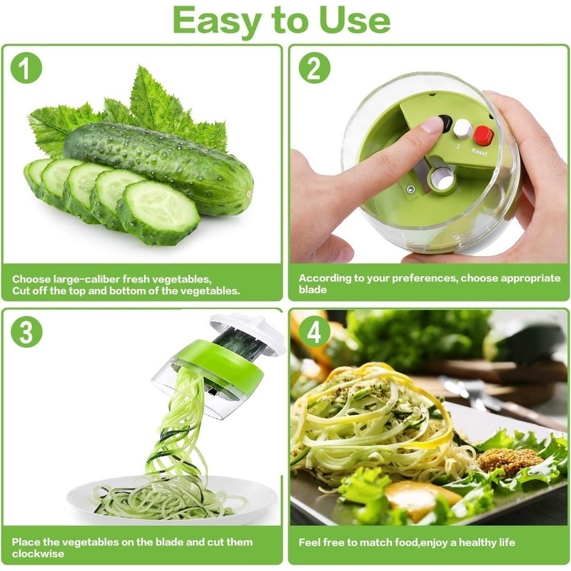 Vegetable Grater, Handheld Spiralizer Vegetable Slicer, 4-in-1 Manual Vegetable Spiralizer,