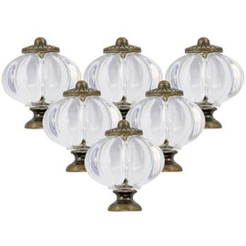 6Pcs Transparent Pumpkin Knobs Vintage Cabinet Knobs Retro Dresser Knobs Pulls with 3 Size Mounting Screws for Door Drawers Closet Cupboard Kitchen Furniture