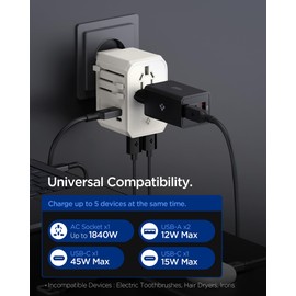 Spigen ArcStation Universal Travel Adapter 4 Port (45W) - Desert Beige
