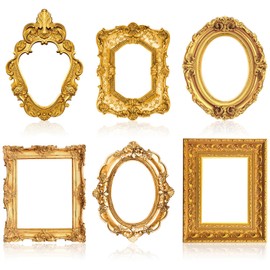 Lineshading 6 Pcs Large Photo Booth Props Gold Picture Selfie Frame Vintage Photo Booth Frame 20 Inch Big Selfie Frames Oval Rectangle Square for Friends Wedding Graduation Birthday Bachelorette Party