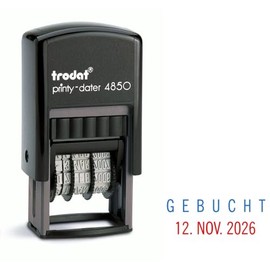 Trodat 4850 Professional Date Stamp with 2-Colour Ink Pad Blue/Red + Choice of Text [German Language]