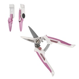 CEERAYZ 185mm All Purpose, Heavy Duty Scissors, Garden Shears, Scissors for DIY Projects, Office, Production Lines, Pruning, with Protective Sheath and Magnetic Holder (White/Pink)