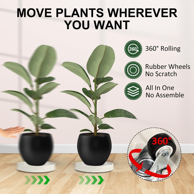 Dcpes 9.8Inch Plant Caddy with Hidden Wheels, Rolling Plants Stand
