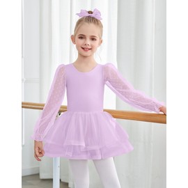 Zaclotre Ballet Leotards for Girls Mesh Long Sleeve Toddler Tutu Dress Dance Outfit Ballerina Costume Lilac