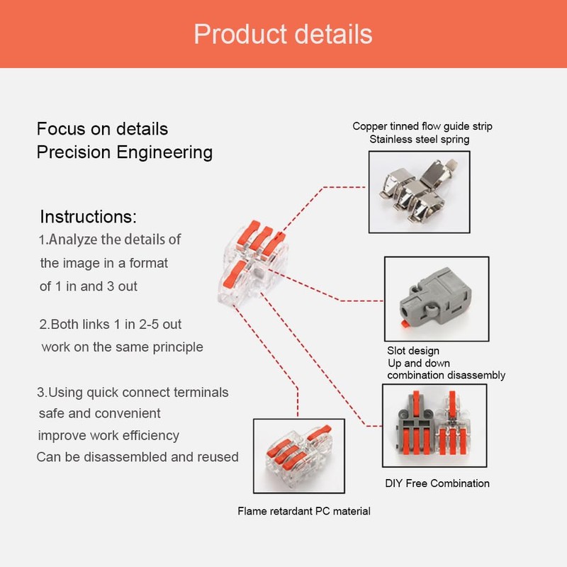WLERIR 10PCS Mini Quick Wire Connectors, DIY Spliced Into 2/3/4/5