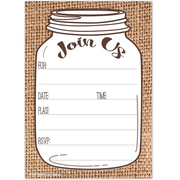 Mason Jar Invitations - Rustic Country Burlap Print Invites (20