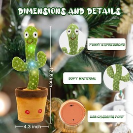 Tiktok Dancing Cactus Talking Toy,Sing/Wriggle/Recording Soft Plush Interactive Toy Figures Repeat What You Say and Sing/Electronic Mimicking Cactus Toy for Kids Baby/ 120 Popular Songs