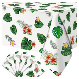 Hawaiian Luau Tablecloths for Party Decorations - Tropical Palm Leaves Table Cloths, 6 Pcs Disposable Plastic Rectangular Table Covers for Luau Aloha Summer Beach Kids Birthday Cocktail Party Supplies