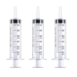 HAKACC Syringe for Liquid, 3 Pack 60ml Plastic Syringe Catheter Tip No Needle, Measuring Syringes for Pet Feeding Garden Craft Lab
