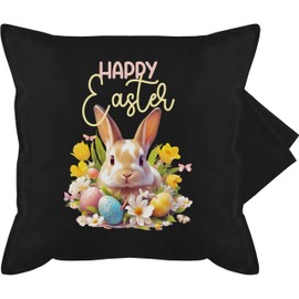 Cushion Cover – Easter Decoration – Happy Easter Bunny Easter Eggs Easter Nest Easter Surprise – 50 x 50 cm – Black – Easter Gifts Easter Gifts Easter Gifts