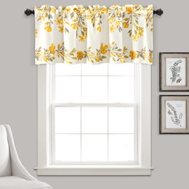 Lush Decor Tanisha Curtain Valance - Light Filtering, Floral Vine Print, Beautiful, Modern, Elegant Home Decor - 52" W x 18" L, Yellow & Gray