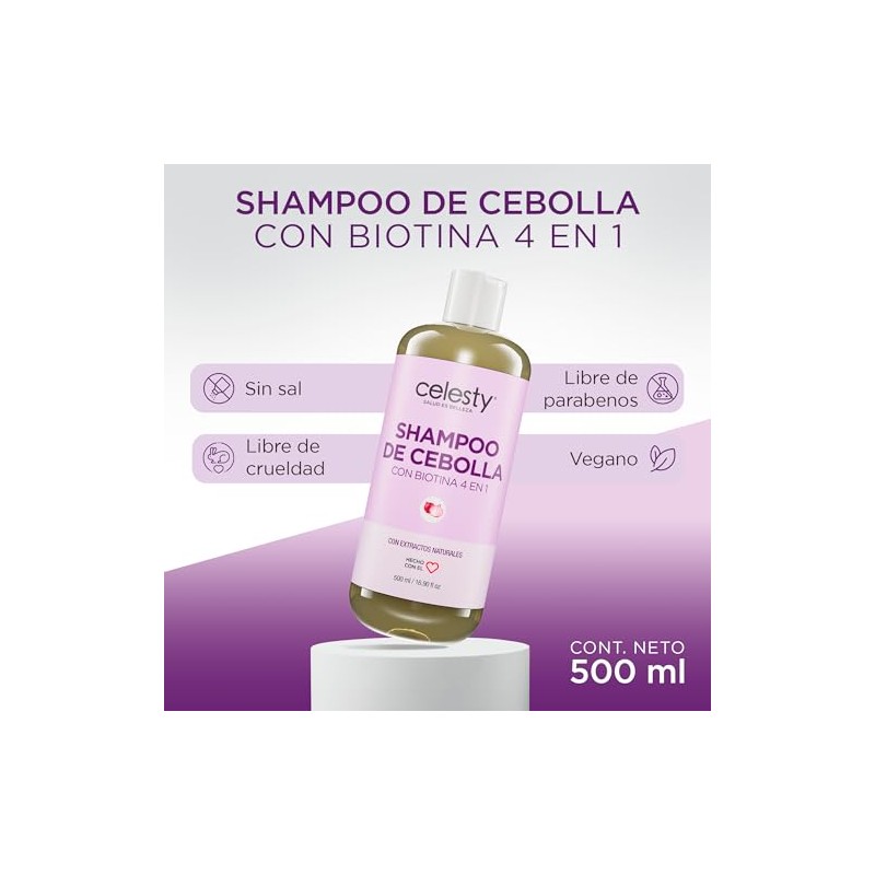 CELESTY Shampoo sin Sulfatos y Parabenos - Shampoo De Cebolla