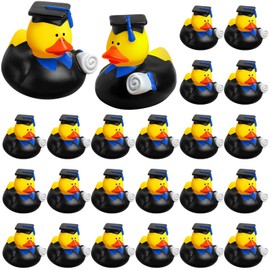 Sratte 24 Pack 2" Graduation Ducks Bulk Diploma 2025 Grad Rubber Ducks for Cruise Student Adults Graduates Gift Prize Graduation Party Decorations(Black, Blue)