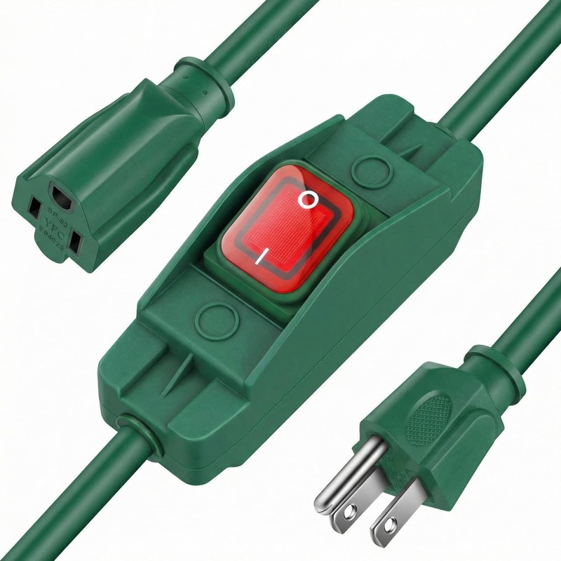 Weewooday 3 Prong Outdoor Extension Cord with Waterproof Switch 1875W