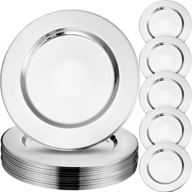 Vesici 12 Pcs Silver Stainless Steel Charger Plates 13 Inch Round Metal Charger Plates Bulk Mirror Elegant Charger Luxury Table Decor for Wedding Dinner Party