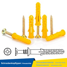 Lakada Expansion Dowel Screws Set of 60 Impact Dowels 8 x 60 Frame Dowels Nail Dowels Universal Dowels Concrete Screws with Aerated Concrete Dowels 8 mm Content