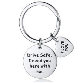MADHAHEFU Drive Safe Keychain Husband Keyring Boyfriend Gifts Valentines Day Key Chain I Need You Here with Me Keychain Jewellery for Men (Drive Safe)