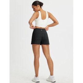 Baleaf - Pantalones cortos de yoga de 2.5 pulgadas con cuatro bolsillos, pantalones cortos casuales de cintura alta, elásticos para correr, Negro -, X-Small