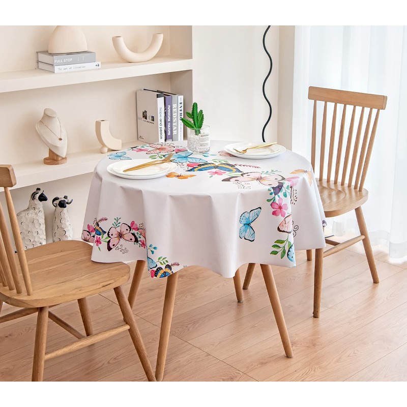 SITAKE 140cm Diameter Round Tablecloth, Polyester Wipeable Circular Table Cover,