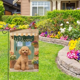 KEEPAEON Poodle Garden Flag 12x18 In Welcome Dog Flag Small Happy Poodle Flag for Outdoor Lawn and Garden Home Decor Double-Sided (6396)