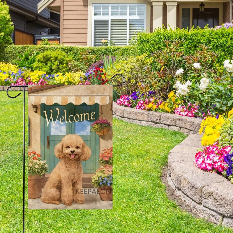 KEEPAEON Poodle Garden Flag 12x18 In Welcome Dog Flag Small