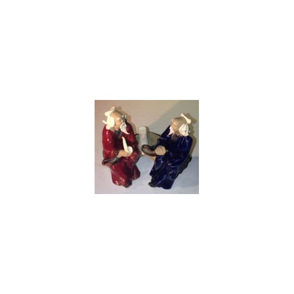 Bonsai Boy Ceramic Figurine Two Men Sitting On A Bench