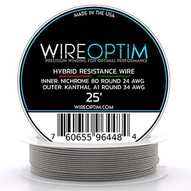 WIREOPTIM - 24 AWG Nichrome 80 Single Core - 34 AWG Kanthal A1 - Hybrid Resistance Wire - 25 Feet