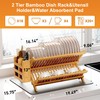 Greenual Bamboo Dish Drying Rack with Utensil Holder, 2 Tier