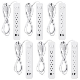 Kanayu 6 Pieces Power Strip Surge Protector with 5 Ac Outlets and 3 USB Ports, Heavy Duty Extension Cords Plug for Home Office Dorm(4.92 ft,White)