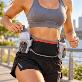 Running Hydration Belt for Jogging and Training – Dual Water Bottle Holders with Zippered Storage for Outdoor Workouts