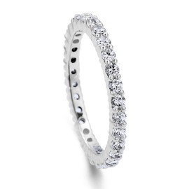 BERRICLE Sterling Silver Wedding Rings Pave Set Round Cut Cubic Zirconia CZ Eternity Ring for Women, Rhodium Plated Size 10