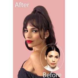 Clip in fringe hairpiece/clip-in bangs, gently feathered with face framing whisps: Delia dark brown #4