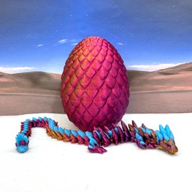 3D Printed Dragon, Glow in The Dark Gemstone Dragon with Egg, 1pc Red Purple Gold Dragon, Home Office Decor Executive Desk Toys, Fidget ADHD Toy for Autism/ADHD - GD002-RPG