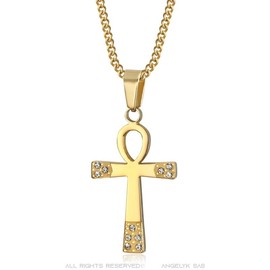 BOBIJOO JEWELRY - Pendant Necklace Croix de vie Ankh Femme Acier Stainless Steel or Diamond, Stainless Steel, Diamond