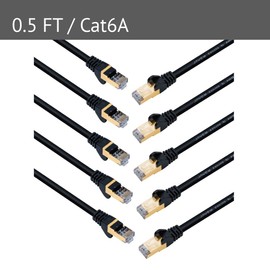 JAVEX [0.5 pies, paquete de 10] UL listado CAT6A/CAT7 RJ45 [S/STP, 10GB, 600Mhz] Cable estándar de red Ethernet RJ45, negro
