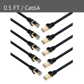 JAVEX [0.5 pies, paquete de 10] UL listado CAT6A/CAT7 RJ45 [S/STP, 10GB, 600Mhz] Cable estándar de red Ethernet RJ45, negro