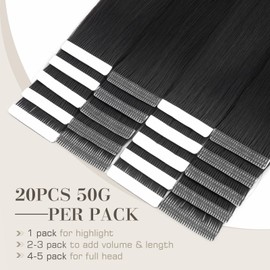 S-noilite Tape in Hair Extensions Human Hair,16 inch Upgraded Double Needle Human Hair Tape in Extensions Seamless Invisible Tape in Hair Extensions Human Hair 50g 20pcs (#1 Jet Black）