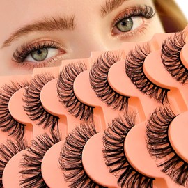 7 Pairs of 3D False Eyelashes, Cat Eye, Fluffy Volume, Curly, Cat-Eye, Artificial Eyelashes, Natural Look, Reusable, Handmade Faux Mink Makeup Eyelashes (7C-HR-E11)