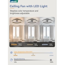 LEDIARY Low Profile Ceiling Fans with Lights, Flush Mount Modern Ceiling Fan and Remote Control, 19.7" LED Ceiling Fans, Stepless Dimmable 3 Colors and 6 Speeds - Black