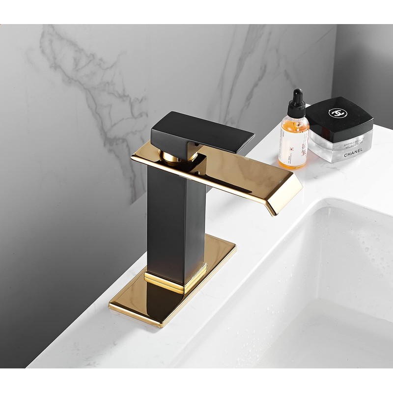 Black Bathroom Faucet Gold Waterfall One Handle 1-3 Hole Lavatory