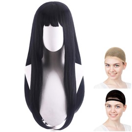 CaseEden 6020 Premium Cosplay Wig, Takina Inoue, Long, 27.6 inches (70 cm), Bangs, Black, Black Hair