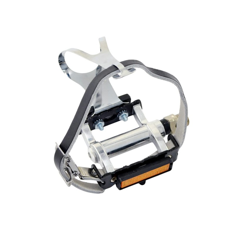 FPD NWL-424B+S41+T12 Road Touring Pedals with Toe Clips Cages Straps,