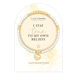 Life Charms Crystal Bead Handmade Charm Bracelet - I Stay True to my Beliefs Positive Affirmation Quote - Inspirational Gold Plated Mantra Jewellery